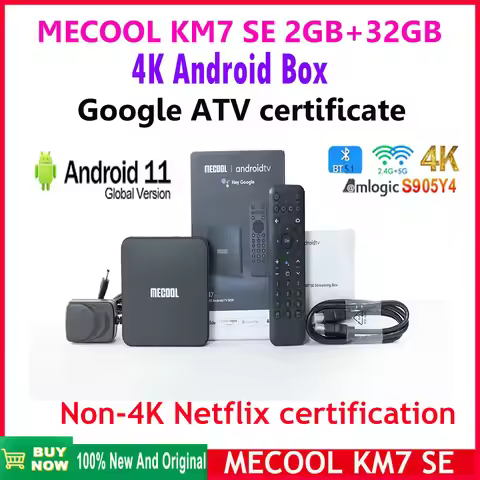 [Genuine] MECOOL KM7 SE 2GB DDR4 32GB 4K ATV Google Certified Android tv 11OS Smart TV Box BT5.1 Chr