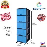 Century 5 Tier High Quality Plastic Drawer /Plastic Drawer Storage Cabinet/ Laci / Almari Baju / Clo