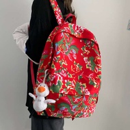 school bag smiggle deuter school bag Northeast Large Floral Cloth Backpack Ethnic Style Large Capacity Niche Design Schoolbag Female High School Student College Student Backpack