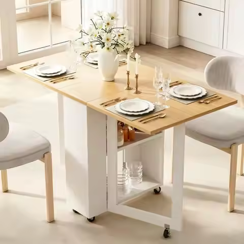 Space-Saving Dining Table with 6 Casters and 2-Tier Rack for Compact Spaces (48.6 x 24.6 x 30.6)