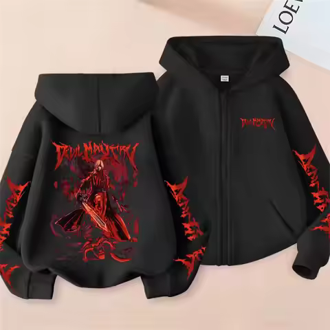 Game Devil May Cry Dante Graphic Zipper Hoodie Men Vintage Gothic Rock Oversized Zip Up Jacket Unise