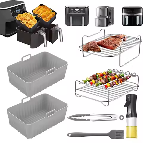 Air Fryer Accessories Silicone Airfryer Basket Molds/Racks/Oil Spray for Ninja Foodi AF500EU, AF400E