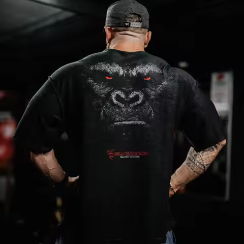 Loose New Gorilla Men's Printed T-Shirt Sports Short Sleeve Casual Fitness Male Tops O-NECK Gym Work