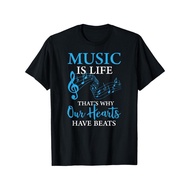 Men's Vintage Music Is Life Graphic Tee - Heavyweight Crew Neck Shirt w/ "Music Is Life" Quote