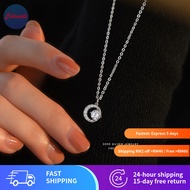S999 Solid Silver Necklace with Crescent Moon Zircon Flash, High-End Unique Luxe Moissanite Clavicle