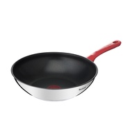 Tefal Edition Red Stainless Steel Induction Nonstick Wok Pan (28cm) Dishwasher Oven Safe No PFOA THERMO-SIGNAL Heat Indicator Silver