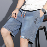 Seluar pendek denim lelaki seluar kasual longgar lima minit bahagian lurus dan nipis trend musim pan