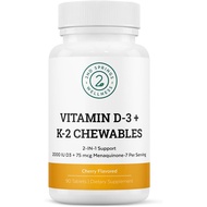 Vitamin D3 + K2 Chewables - 2000 IU Vitamin D and MK7 K2 (Menaquinone-7) - Cherry Flavored Tablets -