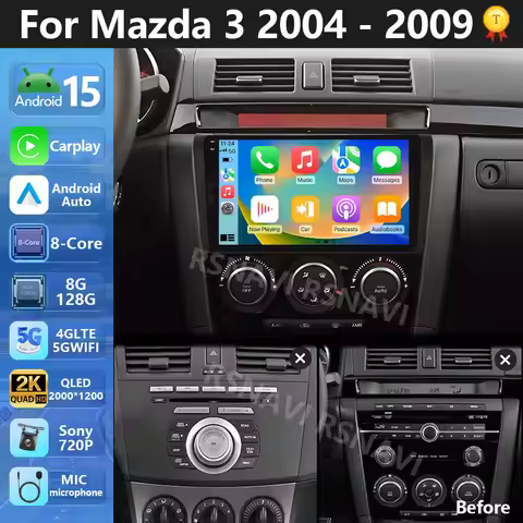 Plug and Play Android 15 For Mazda 3 I BK 2003 - 2009 2K QLED Car Radio Multimedia Video Player GPS 