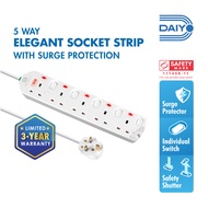 Daiyo DE 295 5 Way Elegant Surge Protector Power Extension Socket Strip with 2 Meter power Cord