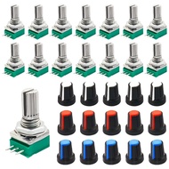 15Pcs 3Pin RK097N-3-10K Single Linear Rotary Seal Amplifier B10k Potentiometers with 3 Colors Knob T