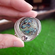 A日本中古鮑魚貝殼拋光天然寶石心口針胸針別針日式貴婦
