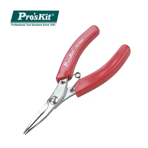 Pro'sKit 1PK-396B 5-Inch Import Small Long Nose Pliers Stainless Steel Red Handle Have Teeth Long Mo