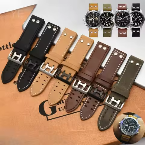 For Hamilton H760250 Khaki Aviation Excellent Quality Genuine Cowhide Leather Watchband Moisturewick