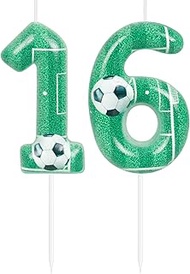 Green Soccer 16th Birthday Candles Number 16 Candle Cake Topper Green Soccer Party Decorations Happy
