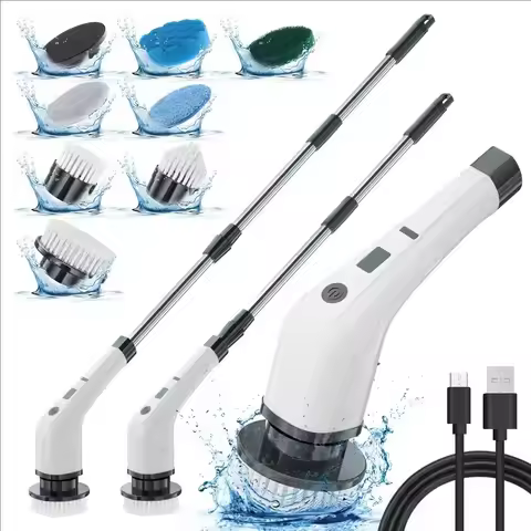 Multifunctional Handheld Electric Spin Scrubber Cleaning Brush with Telescopic Function Bathroom Flo