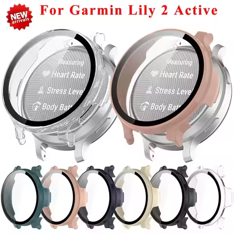 Tempered Glass Case For Garmin Lily 2 Active Smart Watch Screen Protector Full Cover Protective Bump