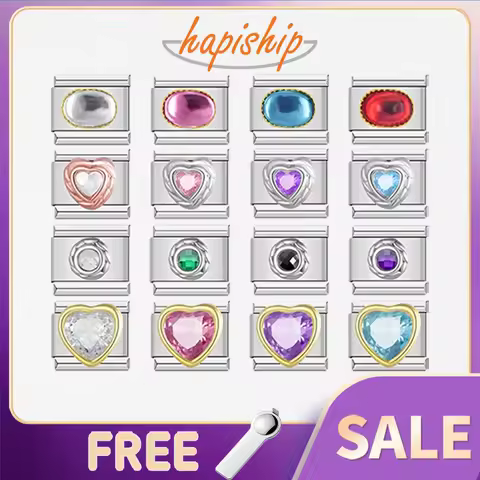 Hapiship Original Daisy Fashion Heart Ellipse Color CZ Italian Charm Links Fit 9mm Bracelet Stainles