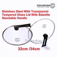 Heavy Duty Tempered Glass Wok Cover / Wok Lid / Glass Lid - 32cm / 34cm with long handle Penutup Kua