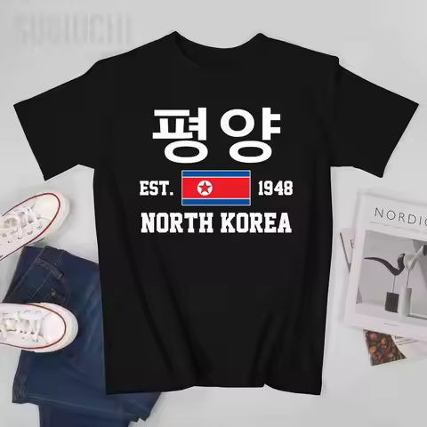 Flag of North Korea EST.1948 평양 Pyongyang Men Tshirt Tees T-Shirt O-neck T Shirts Women Boys Clothin