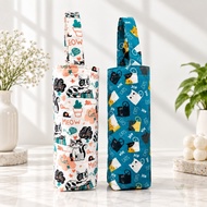 900ml Canvas Tumbler Bag with Cute Cat Motif, Aesthetic, 750ml Drinking Bottle Cover