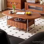 Medieval Household Simple Coffee Table Drawer Retro Tea Table Small Apartment Oval Nordic Solid Wood