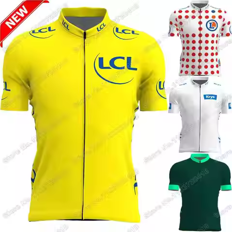 2025 France Tour TDF Leader Cycling Jersey Short Sleeve Yellow Green Red Polka Dot White Cycling Clo