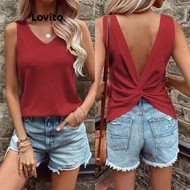 Casual Tank Top Plain Knot Backless Summer Top for Women LNL43175