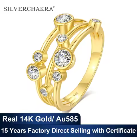 High Quality 14K Gold Moissanite Diamond Ring for Woman AU585 three Connected Layers 8 Stones Evenin
