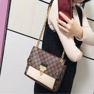 LV棕色棋盤格拼奶白色vavin小號肩背斜背包25*17*9 98新配件塵袋