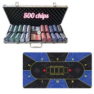 Poker Game Set 2 in 1 籌碼套裝+桌墊 500pcs  Chips in Aluminium Carry Case bargaining chip Texas poker chip