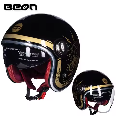 BEON B108A Vintage Motorcycle Helmet Beon 3/4 Open Face Helmets Motocross Casque Moto Casque Capacet