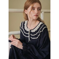 [AUTHENTIC on sale September 29] ULLALA navy patterned nightgown with white frill collar