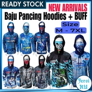 JERSIKU Baju Pancing Mancing Tangan Panjang HOODIES + BUFF Full Print Quick Dry Fishing Shirt M - 7X