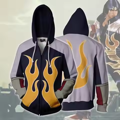 Games Tekken Fighting Kazama Jin Cosplay Costume Hooded Sweatshirt Unisex Kazama Jin Casual Sports S