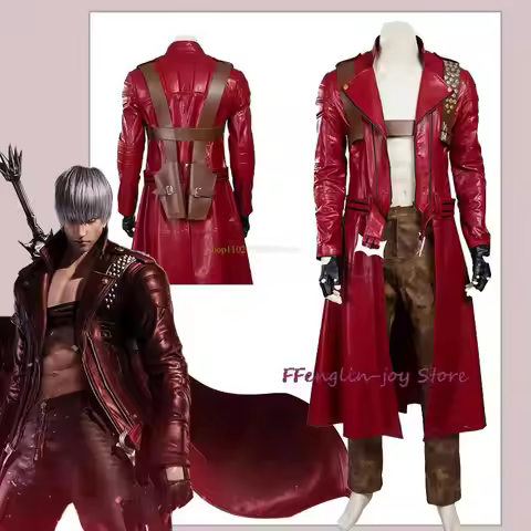 Game Devil May & Cry 3 Dante Cosplay Costume Men's Leatherette Long Poncho Jacket Wig Halloween Part