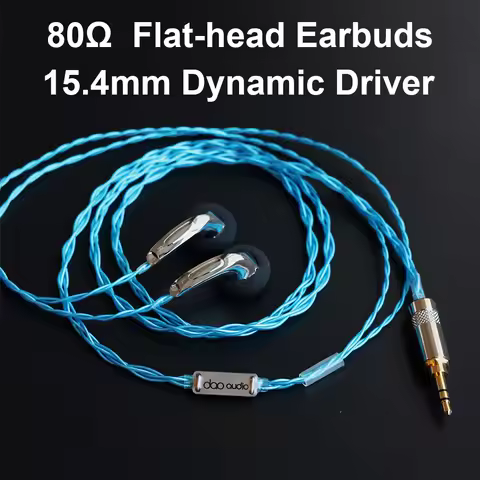 Flat-head Earbuds Headphones Wired HiFi IEM Earphones 15.4mm Dynamic Driver Flat Headphone Daoaudio 