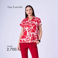 Guy Laroche เสื้อเชิ้ตผู้หญิง ไลท์ลินิน กราฟฟิก ฟลาวเวอร์ แขนสั้น สีแดง (GAI4RE)