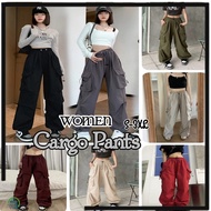 Seluar Kargo Panjang Perempuan Women Cargo Long Pants Baggy Wide Leg Straight Long Pants Big Pockets