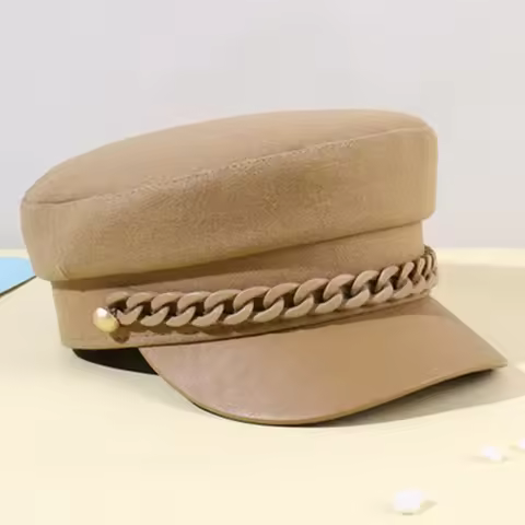Women's Beret Hat Winter Retro England Chain Flat Top Hat Ladies Outdoor Outing Fashion All-match Na