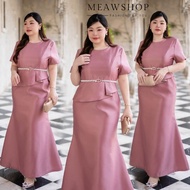 S-4XL เดรสยาวเนื้อผ้าไหมญี่ปุ่น คอปาด กระโปรงทรงหางปลา ชุดไปงาน ชุดออกงานสาวอวบ อ้วน ชุดราตรี ชุดสุภ