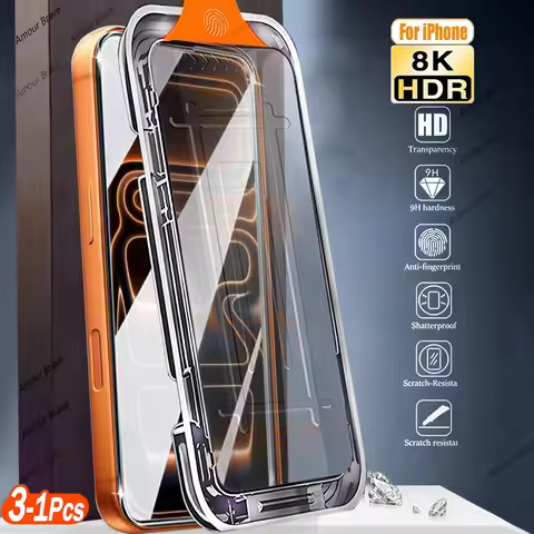 1-3PCS 8K Tempered Glass For iPhone 17 Pro Max 15 13 12 16 Pro Max 14Plus Air Oleophobic Coating 9H 
