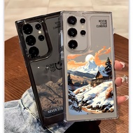 For Samsung S26 Ultra S25 Ultra S24 Ultra A17 A37 A56 Sunset Snow mount Hard Transparent Phone Case 