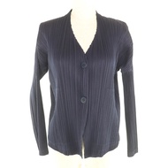 狀況極佳 ★ 三宅一生PLEATS PLEASE PLEASE 22AW PP23JD502 V 領長袖開襟衫，海軍藍，3 碼，日本製造，正品，女款。