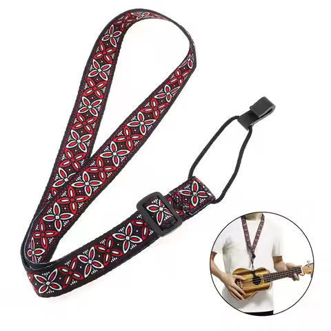 Adjustable Hook Clip on Ethnic Style Ukulele Strap, Butterfly Flower Ukulele Neck Strap for 4 String