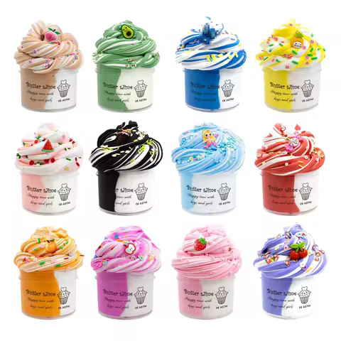 2.37oz Fluffy Two-Tone Butter Slime Super Soft Clay Stretchy Non-sticky Party Favors Slime Charms To