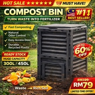 Large Compost Bin | Organic Waste Bin | Compost Container with Capacity 300L/450L | Outdoor Plastic 