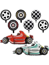 18寸賽車輪胎形狀鋁膜小氣球適用於復古車主題生日派對,節日蒐集