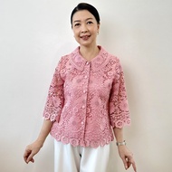 เสื้อลูกไม้คอตตอน ซับในลินิน ผู้ใหญ่ อก 38" 40" 42" 44" 46" 48" 50" อินกะออย In Ka Oil สีดำ/น้ำตาล/ฟ
