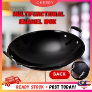 🍒CHERRY🍒 Kuali Hitam Original Ridged Iron Wok Enamel Wok Kuali Hitam Masak Iron Wok Double Handle En